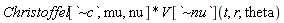 Physics:-`*`(Christoffel[`~c`, mu, nu], V[`~nu`](N))