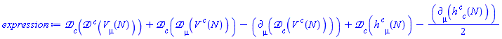 Physics:-D_[c](Physics:-D_[`~c`](V[mu](N)), [N])+Physics:-D_[c](Physics:-D_[mu](V[`~c`](N)), [N])-Physics:-d_[mu](Physics:-D_[c](V[`~c`](N)), [N])+Physics:-D_[c](h[`~c`, mu](N), [N])-(1/2)*Physics:-d_[mu](h[`~c`, c](N), [N])