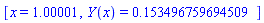 [x = 1.00001, Y(x) = .153496759694509]