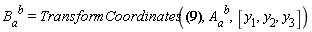 B[a, `~b`] = TransformCoordinates({x[1] = y[1]+y[2]+y[3], x[2] = y[2]+y[3], x[3] = y[3]}, A[a, `~b`], [y[1], y[2], y[3]])