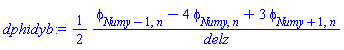 dphidyb := (1/2)*((phi[Numy-1, n]-4*phi[Numy, n]+3*phi[Numy+1, n])/delz)