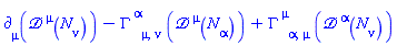 Physics:-d_[mu](Physics:-D_[`~mu`](N[nu], [X]), [X])-Physics:-Christoffel[`~alpha`, mu, nu]*Physics:-D_[`~mu`](N[alpha], [X])+Physics:-Christoffel[`~mu`, alpha, mu]*Physics:-D_[`~alpha`](N[nu], [X])