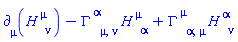Physics:-d_[mu](H[`~mu`, nu], [X])-Physics:-Christoffel[`~alpha`, mu, nu]*H[`~mu`, alpha]+Physics:-Christoffel[`~mu`, alpha, mu]*H[`~alpha`, nu]