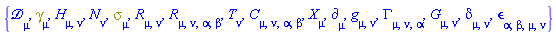 {Physics:-D_[mu], Physics:-Dgamma[mu], H[mu, nu], N[nu], Physics:-Psigma[mu], Physics:-Ricci[mu, nu], Physics:-Riemann[mu, nu, alpha, beta], T[nu], Physics:-Weyl[mu, nu, alpha, beta], Physics:-d_[mu], Physics:-g_[mu, nu], Physics:-Christoffel[mu, nu, alpha], Physics:-Einstein[mu, nu], Physics:-KroneckerDelta[mu, nu], Physics:-LeviCivita[alpha, beta, mu, nu], Physics:-SpaceTimeVector[mu](X)}