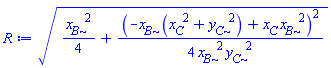 ((1/4)*x__B^2+(1/4)*(-x__B*(x__C^2+y__C^2)+x__C*x__B^2)^2/(x__B^2*y__C^2))^(1/2)