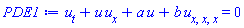 diff(u(x, t), t)+u(x, t)*(diff(u(x, t), x))+a(t)*u(x, t)+b(t)*(diff(diff(diff(u(x, t), x), x), x)) = 0