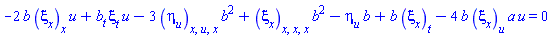-2*b(t)*(diff(xi[x](x, t, u), x))*u+(diff(b(t), t))*xi[t](x, t, u)*u-3*(diff(diff(diff(eta[u](x, t, u), u), x), x))*b(t)^2+(diff(diff(diff(xi[x](x, t, u), x), x), x))*b(t)^2-eta[u](x, t, u)*b(t)+b(t)*(diff(xi[x](x, t, u), t))-4*b(t)*(diff(xi[x](x, t, u), u))*a(t)*u = 0