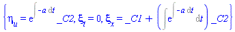 {eta[u](x, t, u) = exp(Int(-a(t), t))*_C2, xi[t](x, t, u) = 0, xi[x](x, t, u) = _C1+(Int(exp(Int(-a(t), t)), t))*_C2}