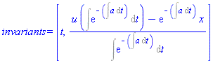 invariants = [t, (u(x, t)*(Int(exp(-(Int(a(t), t))), t))-exp(-(Int(a(t), t)))*x)/(Int(exp(-(Int(a(t), t))), t))]