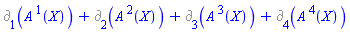 %d_[1](A[`~1`](X), [X])+%d_[2](A[`~2`](X), [X])+%d_[3](A[`~3`](X), [X])+%d_[4](A[`~4`](X), [X])