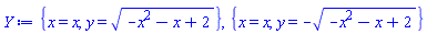 {x = x, y = (-x^2-x+2)^(1/2)}, {x = x, y = -(-x^2-x+2)^(1/2)}
