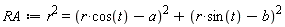 RA := r^2 = (r*cos(t)-a)^2+(r*sin(t)-b)^2