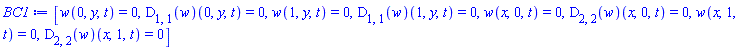 [w(0, y, t) = 0, (D[1, 1](w))(0, y, t) = 0, w(1, y, t) = 0, (D[1, 1](w))(1, y, t) = 0, w(x, 0, t) = 0, (D[2, 2](w))(x, 0, t) = 0, w(x, 1, t) = 0, (D[2, 2](w))(x, 1, t) = 0]