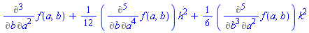 Diff(Diff(Diff(f(a, b), a), a), b)+(1/12)*(Diff(Diff(Diff(Diff(Diff(f(a, b), a), a), a), a), b))*h^2+(1/6)*(Diff(Diff(Diff(Diff(Diff(f(a, b), a), a), b), b), b))*k^2