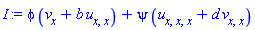 phi(x, t)*(diff(v(x, t), x)+b*(diff(diff(u(x, t), x), x)))+psi(x, t)*(diff(diff(diff(u(x, t), x), x), x)+d*(diff(diff(v(x, t), x), x)))