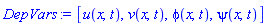 [u(x, t), v(x, t), phi(x, t), psi(x, t)]