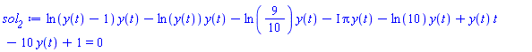 ln(y(t)-1)*y(t)-ln(y(t))*y(t)-ln(9/10)*y(t)-I*Pi*y(t)-ln(10)*y(t)+y(t)*t-10*y(t)+1 = 0