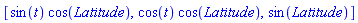 [sin(t)*cos(Latitude), cos(t)*cos(Latitude), sin(Latitude)]