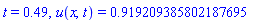 t = .49, u(x, t) = .919209385802187695
