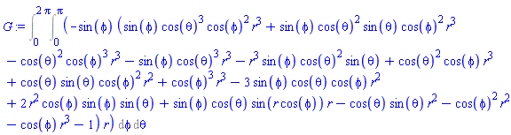 Int(Int(-sin(phi)*(sin(phi)*cos(theta)^3*cos(phi)^2*r^3+sin(phi)*cos(theta)^2*sin(theta)*cos(phi)^2*r^3-cos(theta)^2*cos(phi)^3*r^3-sin(phi)*cos(theta)^3*r^3-r^3*sin(phi)*cos(theta)^2*sin(theta)+cos(theta)^2*cos(phi)*r^3+cos(theta)*sin(theta)*cos(phi)^2*r^2+cos(phi)^3*r^3-3*sin(phi)*cos(theta)*cos(phi)*r^2+2*r^2*cos(phi)*sin(phi)*sin(theta)+sin(phi)*cos(theta)*sin(r*cos(phi))*r-cos(theta)*sin(theta)*r^2-cos(phi)^2*r^2-cos(phi)*r^3-1)*r, phi = 0 .. Pi), theta = 0 .. 2*Pi)