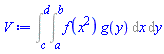 Int(f(x^2)*g(y), [x = a .. b, y = c .. d])