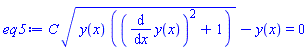 C*(y(x)*((diff(y(x), x))^2+1))^(1/2)-y(x) = 0