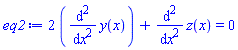 2*(diff(diff(y(x), x), x))+diff(diff(z(x), x), x) = 0