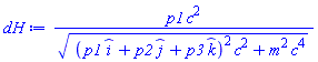 p1*c^2/(Physics:-`^`(_i*p1+_j*p2+_k*p3, 2)*c^2+m^2*c^4)^(1/2)