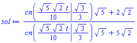 (JacobiCN((1/10)*5^(1/2)*2^(1/2)*t, (1/3)*3^(1/2))*5^(1/2)+2*2^(1/2))/(JacobiCN((1/10)*5^(1/2)*2^(1/2)*t, (1/3)*3^(1/2))*5^(1/2)+5*2^(1/2))
