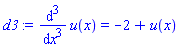 diff(diff(diff(u(x), x), x), x) = -2+u(x)
