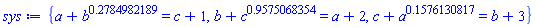 {a+b^.2784982189 = c+1, b+c^.9575068354 = a+2, c+a^.1576130817 = b+3}