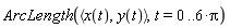 ArcLength(`<,>`(x(t), y(t)), t = 0 .. VectorCalculus:-`*`(6, Pi))
