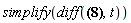 simplify(diff(-1.120000000*((0.2133333334e20*cos(.8333333334*t)^2-0.2177777778e20)*(cos(.8333333334*t)^2-1.))^(1/2)*(-1.*cos(.8333333334*t)^2+1.)^(1/2)*EllipticE(cos(.8333333334*t), .9897433186)/((0.2133333334e20*cos(.8333333334*t)^4-0.4311111112e20*cos(.8333333334*t)^2+0.2177777778e20)^(1/2)*sin(.8333333334*t)), t))