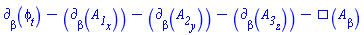 Physics:-d_[beta](diff(phi(X), t), [X])-Physics:-d_[beta](diff(A__1(X), x), [X])-Physics:-d_[beta](diff(A__2(X), y), [X])-Physics:-d_[beta](diff(A__3(X), z), [X])-Physics:-dAlembertian(A[beta], [X])
