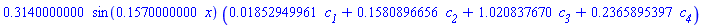 .3140000000*sin(.1570000000*x)*(0.1852949961e-1*c__1+.1580896656*c__2+1.020837670*c__3+.2365895397*c__4)