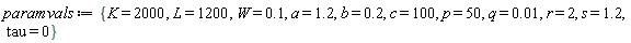 paramvals := {K = 2000, L = 1200, W = .1, a = 1.2, b = .2, c = 100, p = 50, q = 0.1e-1, r = 2, s = 1.2, tau = 0}
