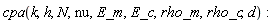 cpa(k, h, N, nu, E_m, E_c, rho_m, rho_c, d)