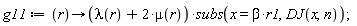g11 := proc (r) options operator, arrow; (lambda(r)+2*mu(r))*subs(x = beta*r1, DJ(x, n)) end proc;