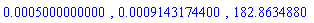 0.5000000000e-3, 0.9143174400e-3, 182.8634880
