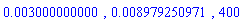 0.3000000000e-2, 0.8979250971e-2, 400