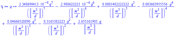 proc (q) options operator, arrow; 0.2348698413e-7*q^7/Units:-Unit(m^3/d)^7-0.2980622223e-5*q^6/Units:-Unit(m^3/d)^6+0.1482222222e-3*q^5/Units:-Unit(m^3/d)^5-0.3663955556e-2*q^4/Units:-Unit(m^3/d)^4+0.4666528890e-1*q^3/Units:-Unit(m^3/d)^3-.3165382223*q^2/Units:-Unit(m^3/d)^2+2.655161905*q/Units:-Unit(m^3/d) end proc