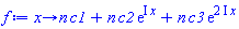 proc (x) options operator, arrow; n*c1+n*c2*exp(I*x)+n*c3*exp((2*I)*x) end proc