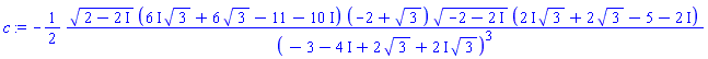 -(1/2)*(2-2*I)^(1/2)*((6*I)*3^(1/2)+6*3^(1/2)+(-11-10*I))*(-2+3^(1/2))*(-2-2*I)^(1/2)*((2*I)*3^(1/2)+2*3^(1/2)+(-5-2*I))/((-3-4*I)+2*3^(1/2)+(2*I)*3^(1/2))^3