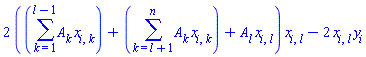 2*(sum(A[k]*x[i, k], k = 1 .. l-1)+sum(A[k]*x[i, k], k = l+1 .. n)+A[l]*x[i, l])*x[i, l]-2*x[i, l]*y[i]