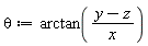 theta := arctan((y-z)/x)