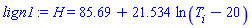 H = 85.69+21.534*ln(T[i]-20)