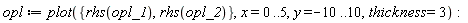 opl := plot({rhs(opl_1), rhs(opl_2)}, x = 0 .. 5, y = -10 .. 10, thickness = 3)