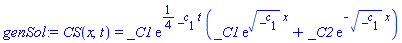 CS(x, t) = _C1*exp((1/4)*_c[1]*t)*(_C1*exp(_c[1]^(1/2)*x)+_C2*exp(-_c[1]^(1/2)*x))
