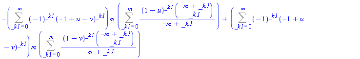 -(Sum((-1)^_k1*(-1+u-v)^_k1, _k1 = 0 .. infinity))*m*(Sum((1-u)^_k1*binomial(-m+_k1, _k1)/(-m+_k1), _k1 = 0 .. m))+(Sum((-1)^_k1*(-1+u-v)^_k1, _k1 = 0 .. infinity))*m*(Sum((1-v)^_k1*binomial(-m+_k1, _k1)/(-m+_k1), _k1 = 0 .. m))