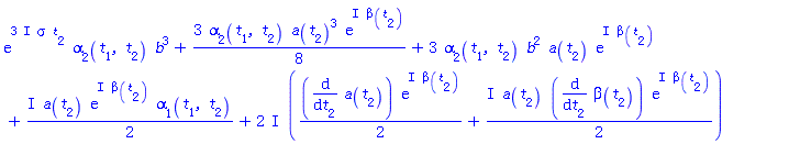 exp((3*I)*sigma*t[2])*alpha[2](t[1], t[2])*b^3+(3/8)*alpha[2](t[1], t[2])*a(t[2])^3*exp(I*beta(t[2]))+3*alpha[2](t[1], t[2])*b^2*a(t[2])*exp(I*beta(t[2]))+((1/2)*I)*a(t[2])*exp(I*beta(t[2]))*alpha[1](t[1], t[2])+(2*I)*((1/2)*(diff(a(t[2]), t[2]))*exp(I*beta(t[2]))+((1/2)*I)*a(t[2])*(diff(beta(t[2]), t[2]))*exp(I*beta(t[2])))